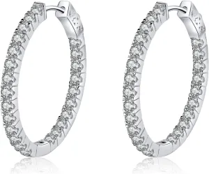 VVS1 D Color 2.88 Carat Total Weight Diamond Hoop Earrings - 14K White Gold Inside Out Design for Luxurious Elegance
