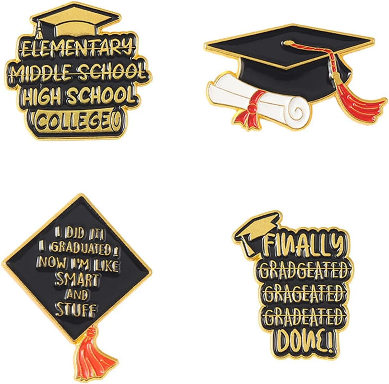 WCRAZYE Graduation Enamel Pins Set, Book Flower Graduation Cap and School Diploma Graduate enamel lapel pins for Student Black Letter Enamel Brooch Pin for Jackets Badges Accessories Gifts