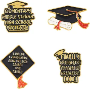 WCRAZYE Graduation Enamel Pins Set, Book Flower Graduation Cap and School Diploma Graduate enamel lapel pins for Student Black Letter Enamel Brooch Pin for Jackets Badges Accessories Gifts