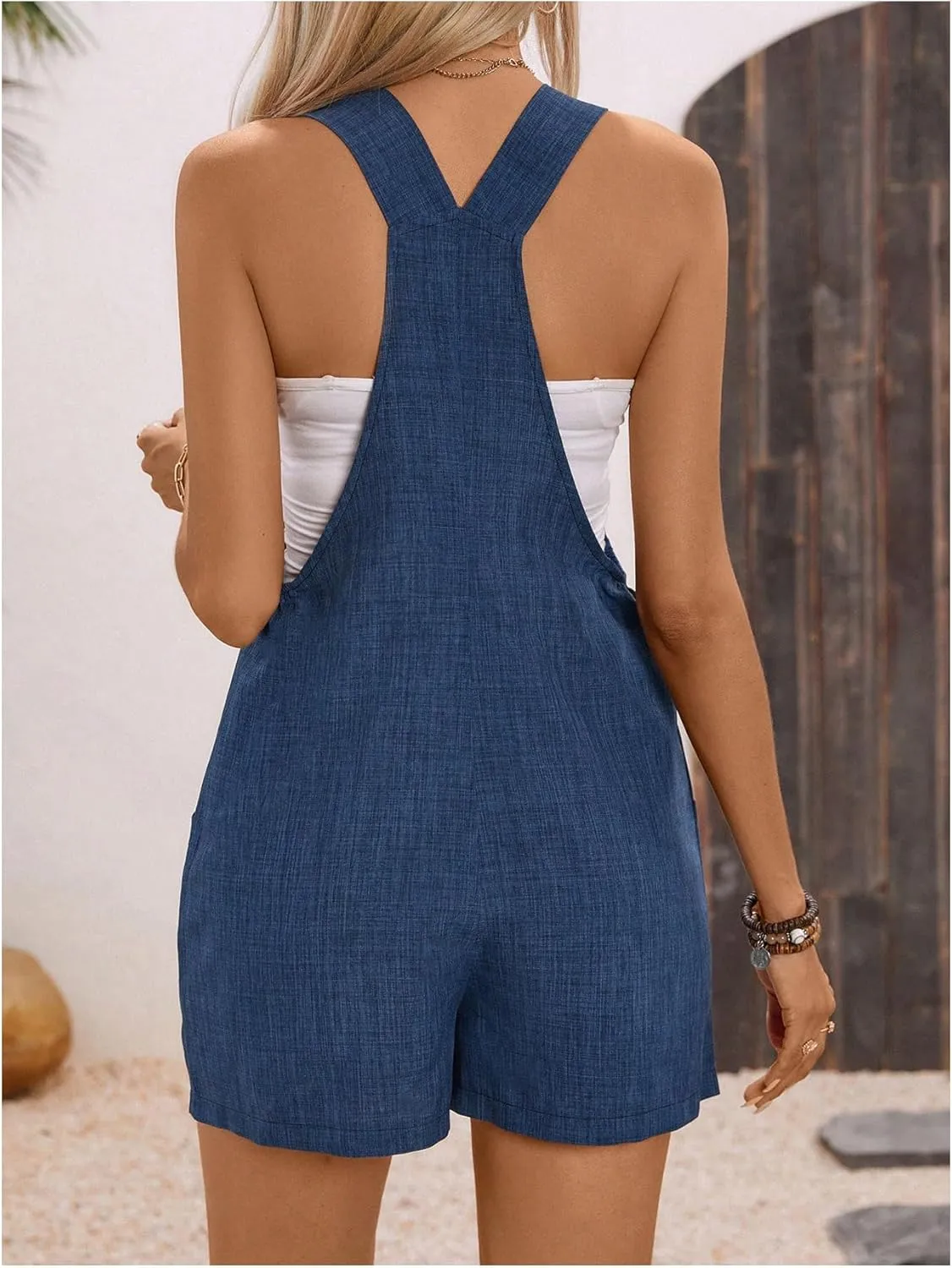WDIRARA Women's Tie Knot Sleeveless Overall Romper Summer Shorts Jumpsuits with Pockets