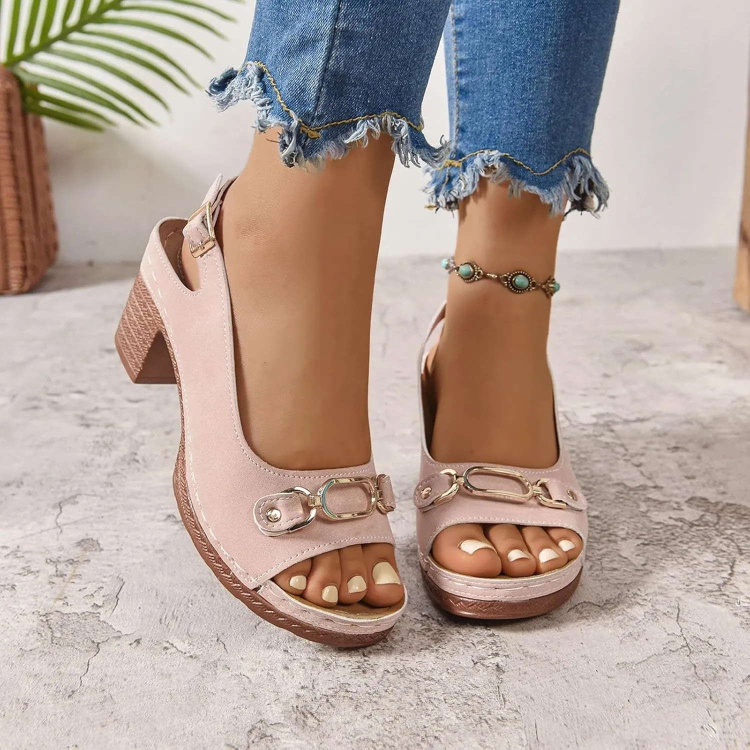 Wedge Sandals Women Peep Toe Hollow Out Slingback Platform Sandals Comfortable Ankle Strap Open Toe Low Heel Shoes Summer Dressy Vacation Beach Shoes