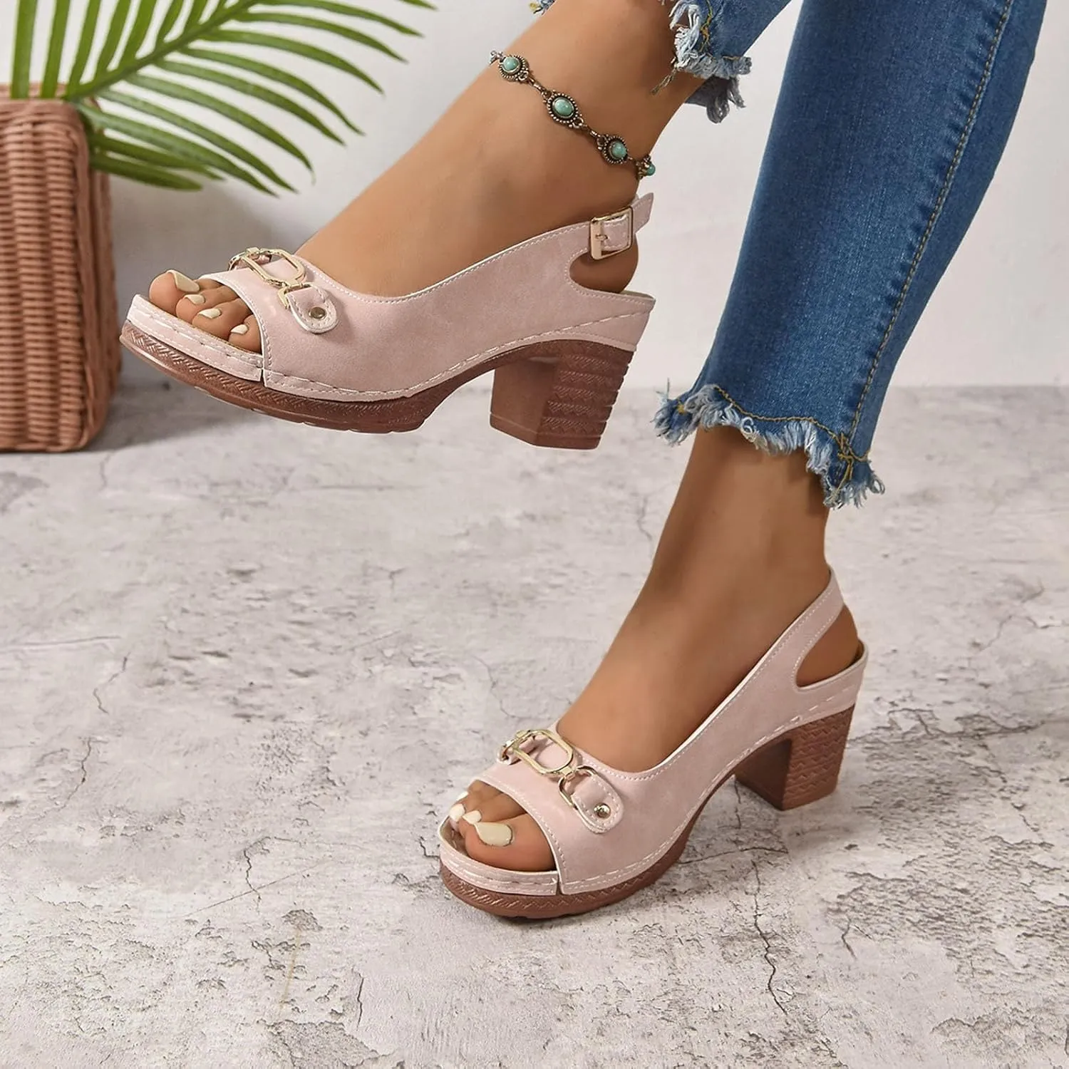 Wedge Sandals Women Peep Toe Hollow Out Slingback Platform Sandals Comfortable Ankle Strap Open Toe Low Heel Shoes Summer Dressy Vacation Beach Shoes