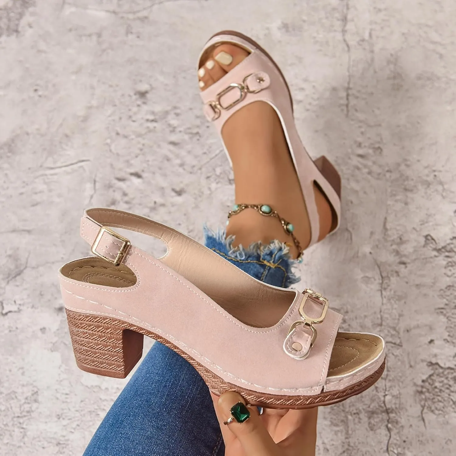 Wedge Sandals Women Peep Toe Hollow Out Slingback Platform Sandals Comfortable Ankle Strap Open Toe Low Heel Shoes Summer Dressy Vacation Beach Shoes