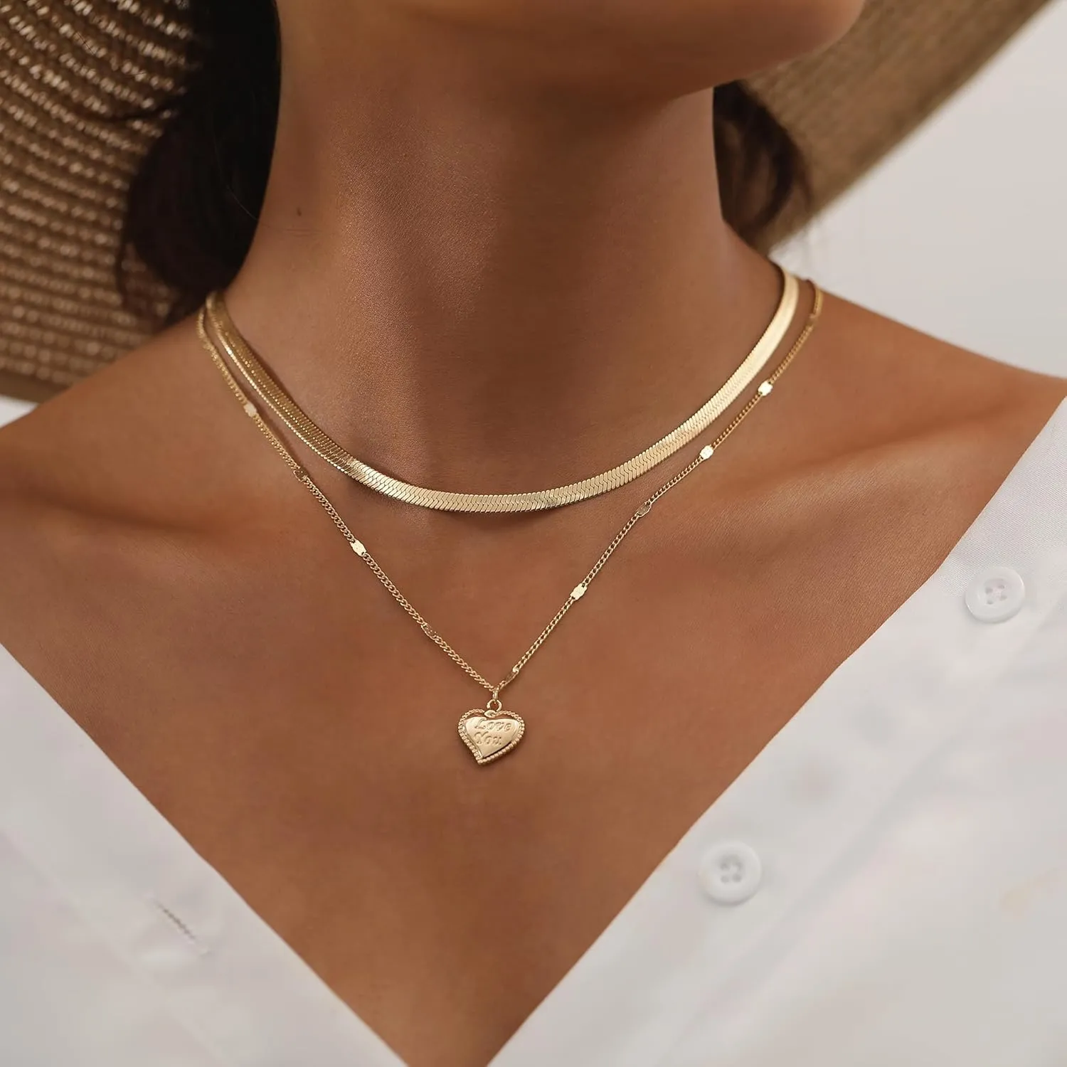WFYOU Gold Heart Necklace for Women Dainty Tiny 14k Gold Filled Heart Pendant Choker Necklaces Small Gold Love Open Heart Chain Necklace for Women Cute Minimalist Jewelry Gold Necklace Gifts for Her