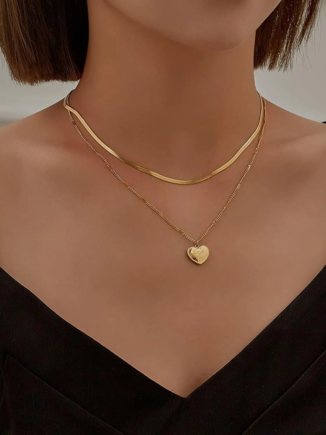 WFYOU Gold Heart Necklace for Women Dainty Tiny 14k Gold Filled Heart Pendant Choker Necklaces Small Gold Love Open Heart Chain Necklace for Women Cute Minimalist Jewelry Gold Necklace Gifts for Her