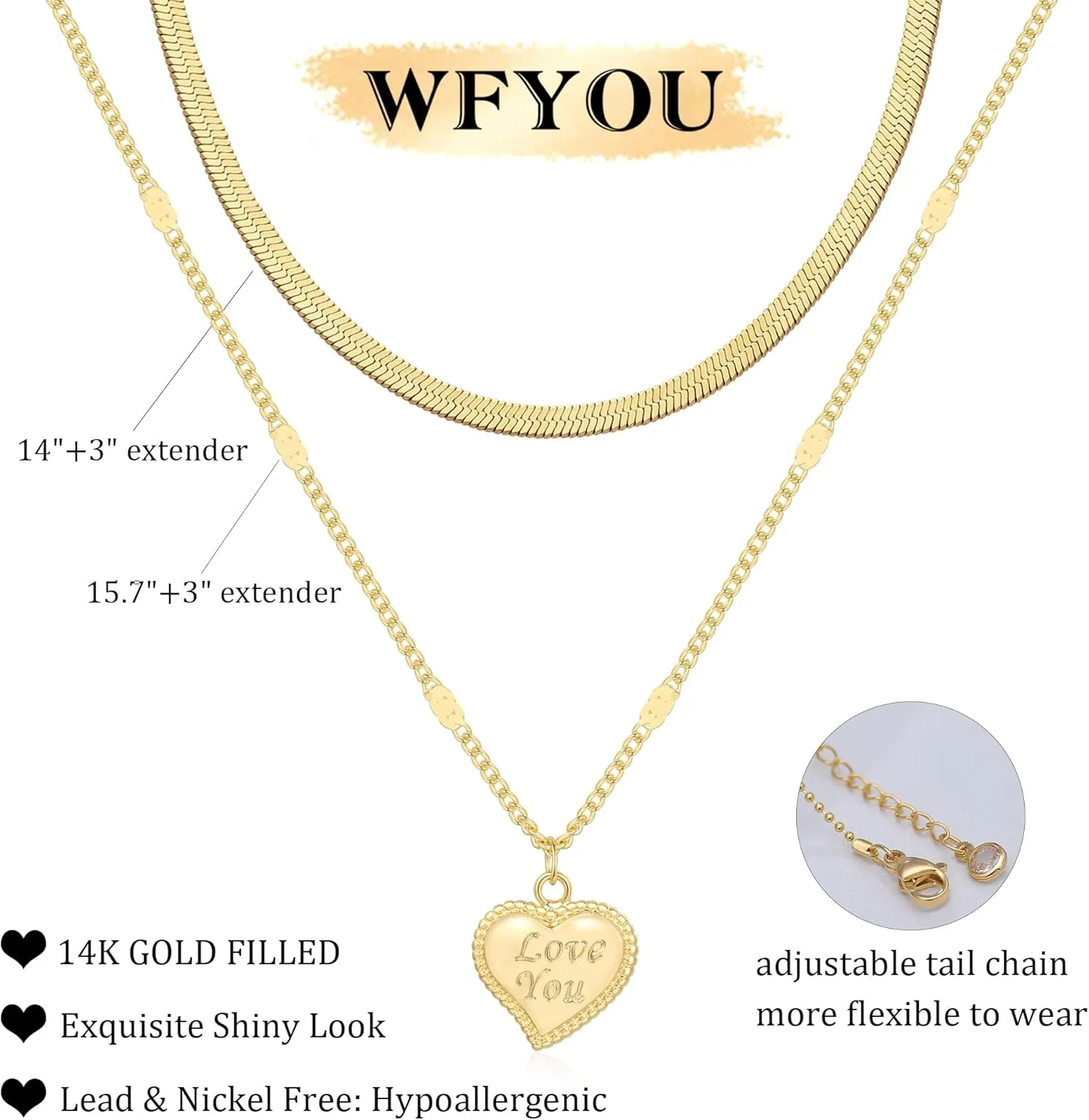 WFYOU Gold Heart Necklace for Women Dainty Tiny 14k Gold Filled Heart Pendant Choker Necklaces Small Gold Love Open Heart Chain Necklace for Women Cute Minimalist Jewelry Gold Necklace Gifts for Her
