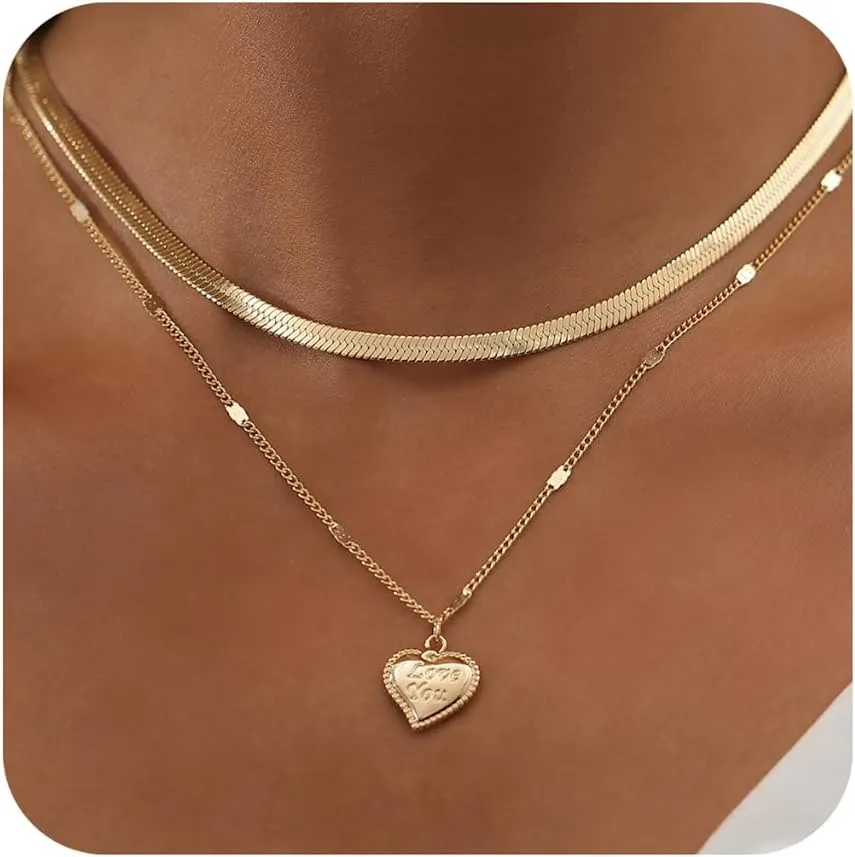 WFYOU Gold Heart Necklace for Women Dainty Tiny 14k Gold Filled Heart Pendant Choker Necklaces Small Gold Love Open Heart Chain Necklace for Women Cute Minimalist Jewelry Gold Necklace Gifts for Her
