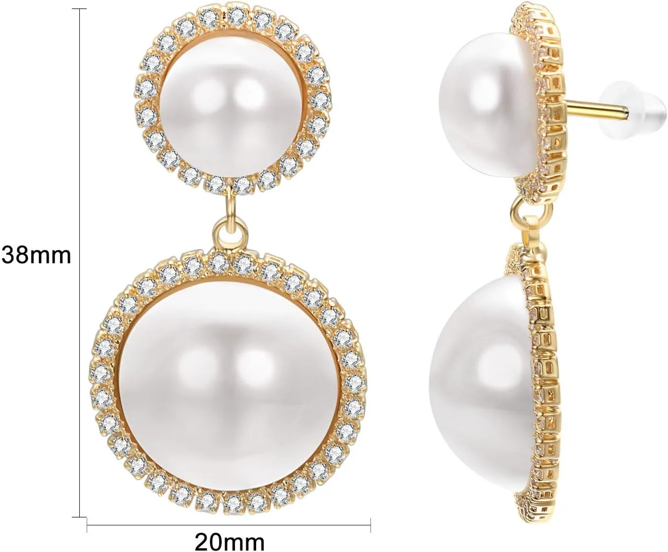 White Pearl Dangle Earrings for Women Gold Plated Cubic Zirconia Earrings Long Drop Jewelry Gift