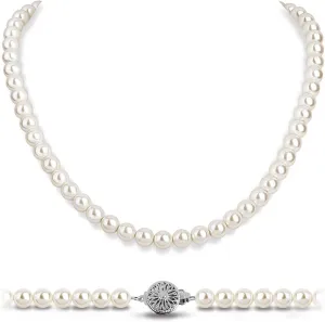 White Pearl Strand Necklace Women: 8mm/10mm Ivory Pearl Chain Wedding Jewelry with Dainty Silver Clasp for Bride Bridemaid - Trendy Accessory for Mother Graduate Elegant Lady