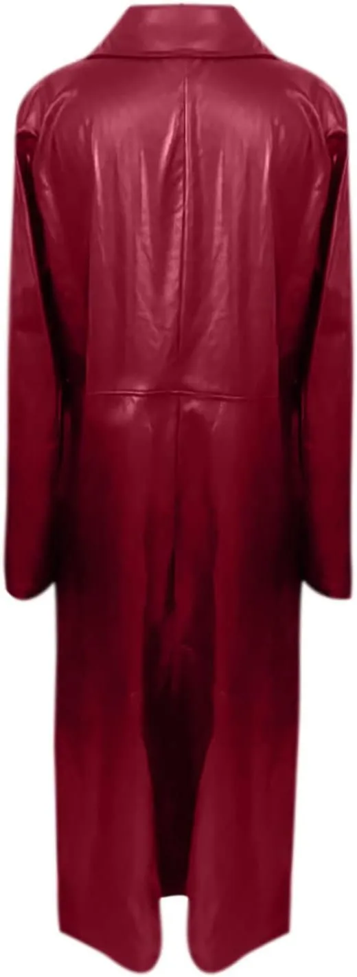 Winter Jackets for Women Trench Coats PU Faux Leather Jacket Maxi Long Motorcycle Jacket Notch Lapel Coat Outwear