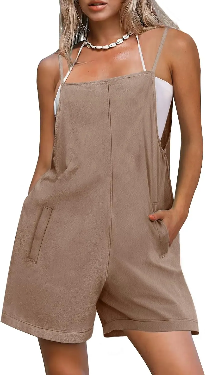 Women Casual Short Overalls Summer Bib Shortalls Jumpsuits Spaghetti Straps Baggy Rompers Loose Fit Outfits for Women