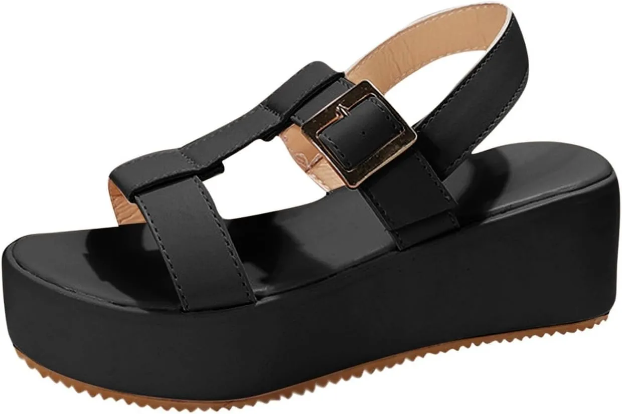Women Flatform Sandals Buckle Ankle Strap Platform Wedge Sandal Summer Comfortable Open Toe Beach for Women Walking Shoes