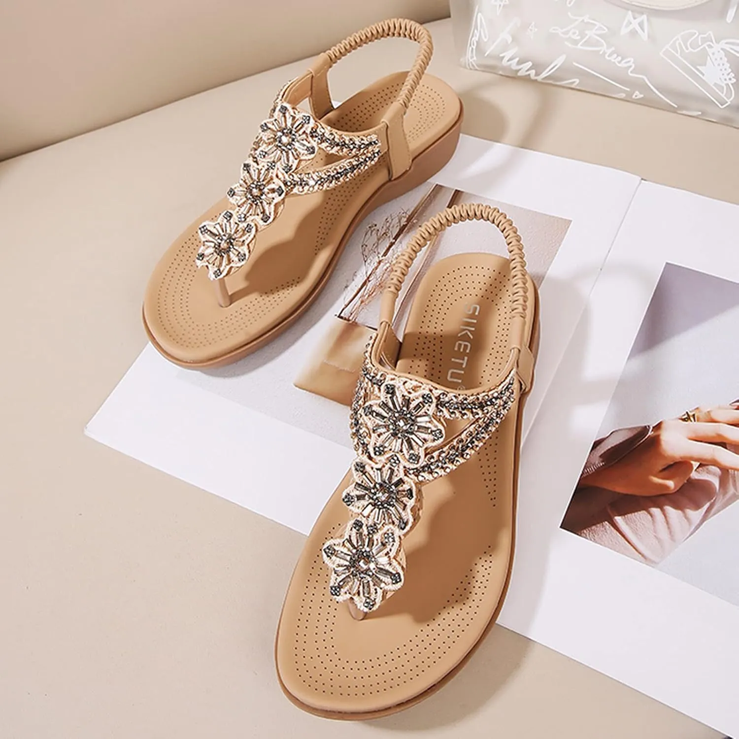 Women Flip Flops Arch Support Slingback Sandals Beach Shoes Ankle Strap Thong Elastic Flat Sandals Flat Sandals