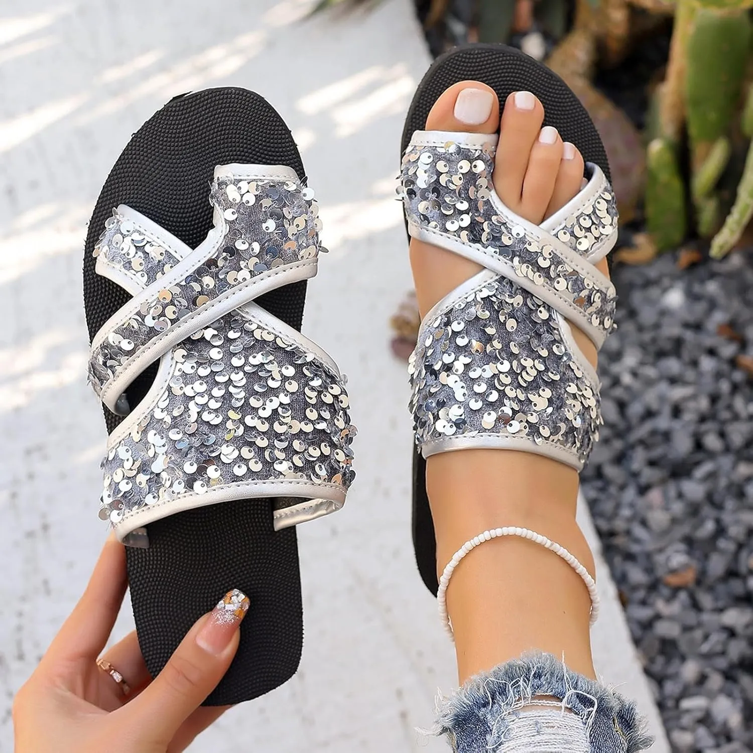 Women Platform Sandals Comfortable Breathable Mesh Flip Flops Beach, Hollow Wedges Slide Sandals, Orthopedic Slip On Shoes