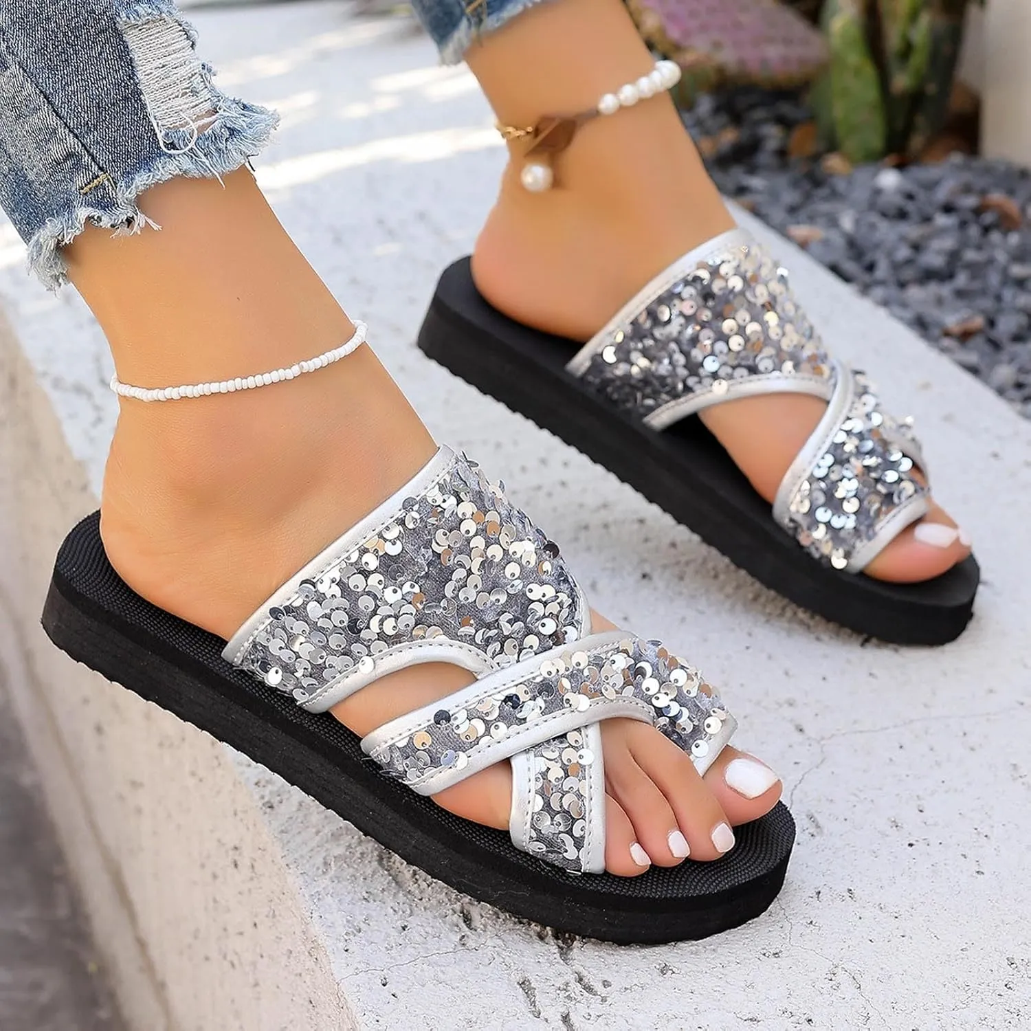 Women Platform Sandals Comfortable Breathable Mesh Flip Flops Beach, Hollow Wedges Slide Sandals, Orthopedic Slip On Shoes