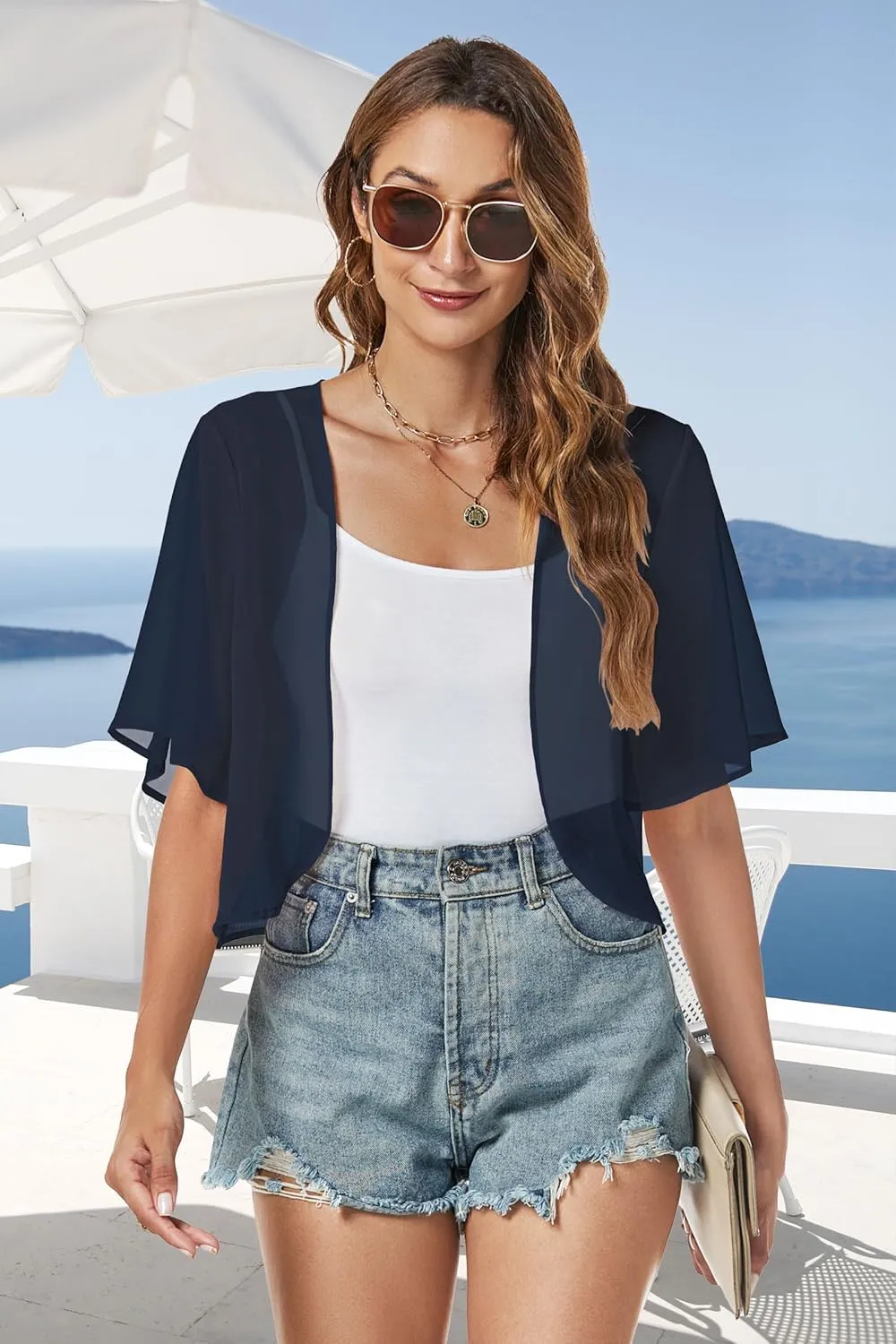 Women Shrug Chiffon Cardigans Open Front Short Sleeve Bolero for Evening Dressy