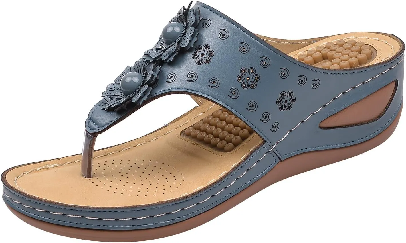 Women Wedge Sandals Flowers Orthopedic Clip Toe Sandals Summer Comfortable Flip Flops with Arch Suppor Casual Shoes