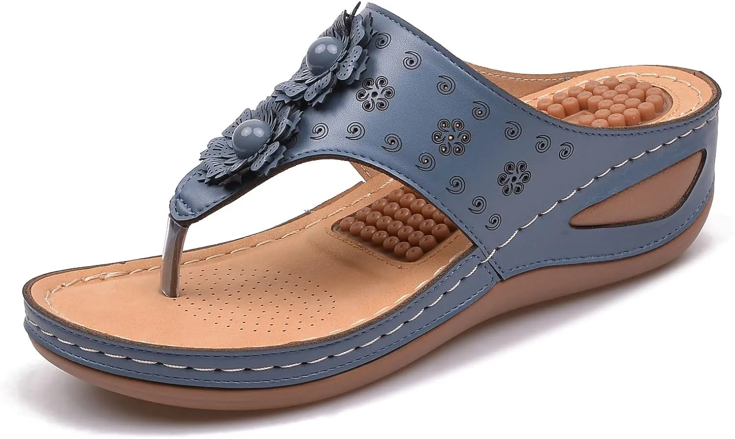 Women Wedge Sandals Flowers Orthopedic Clip Toe Sandals Summer Comfortable Flip Flops with Arch Suppor Casual Shoes