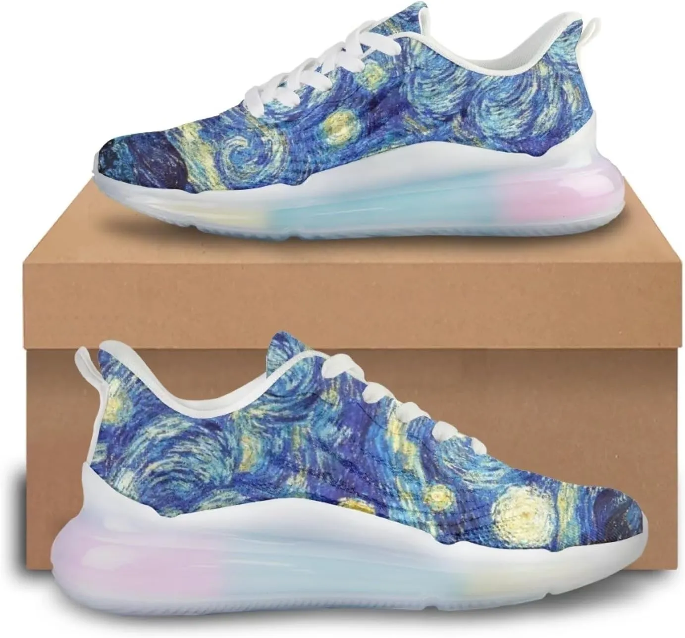 Womens Air Cushion Sneakers Lightweight Comfort Walking Shoes Casual Breathable House Shoes for Athletic Size 6-11 White Sole