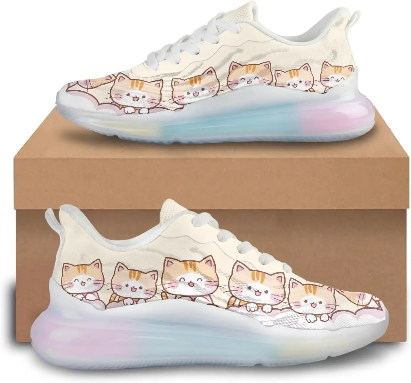 Womens Air Cushion Sneakers Lightweight Comfort Walking Shoes Casual Breathable House Shoes for Athletic Size 6-11 White Sole