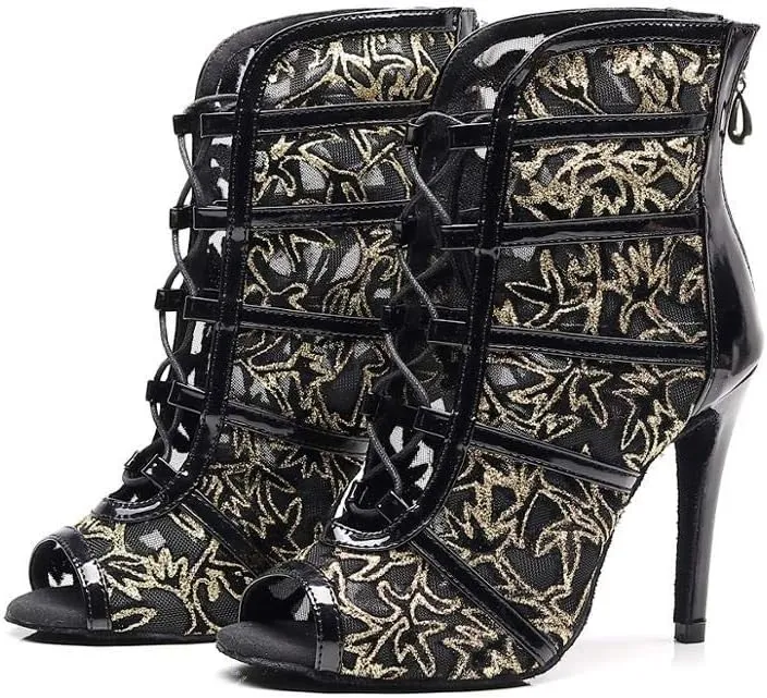 Women's Ballroom Dance Shoes with Straps Modern Dance Shoes high Heel 10cm 4 inch Suede Bottom Dance Boots