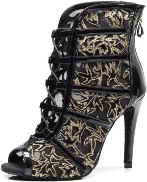 Women's Ballroom Dance Shoes with Straps Modern Dance Shoes high Heel 10cm 4 inch Suede Bottom Dance Boots