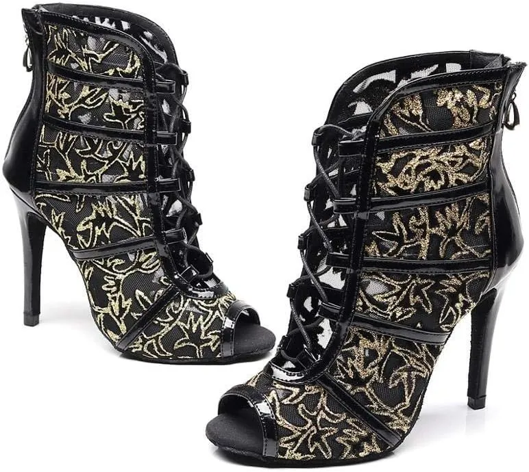 Women's Ballroom Dance Shoes with Straps Modern Dance Shoes high Heel 10cm 4 inch Suede Bottom Dance Boots