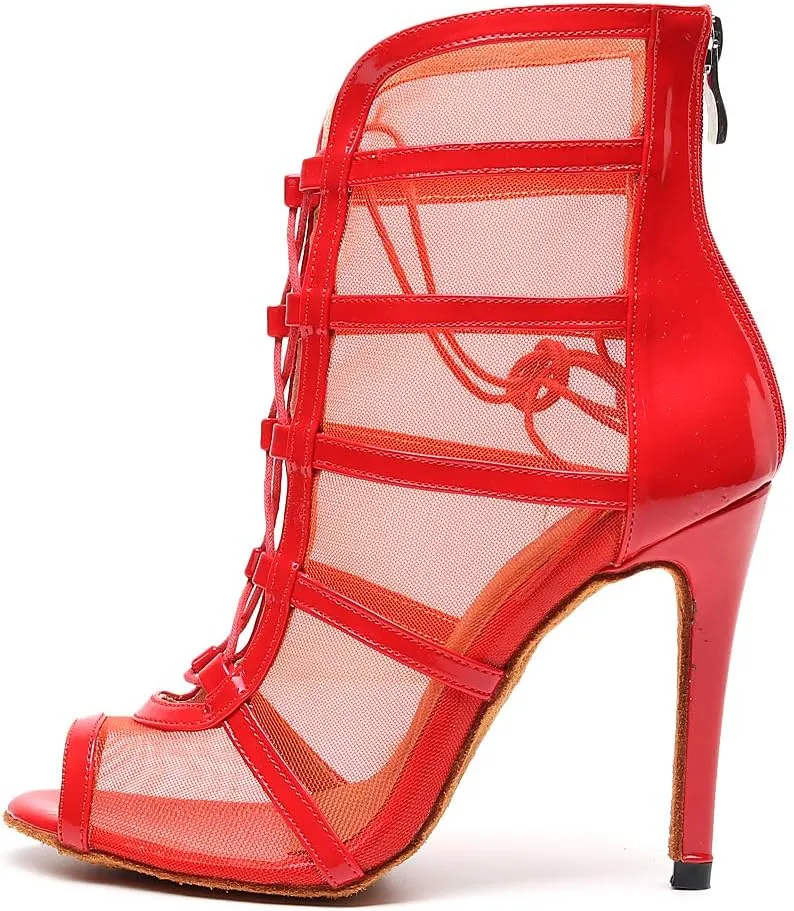 Women's Ballroom Dance Shoes with Straps Modern Dance Shoes high Heel 10cm 4 inch Suede Bottom Dance Boots