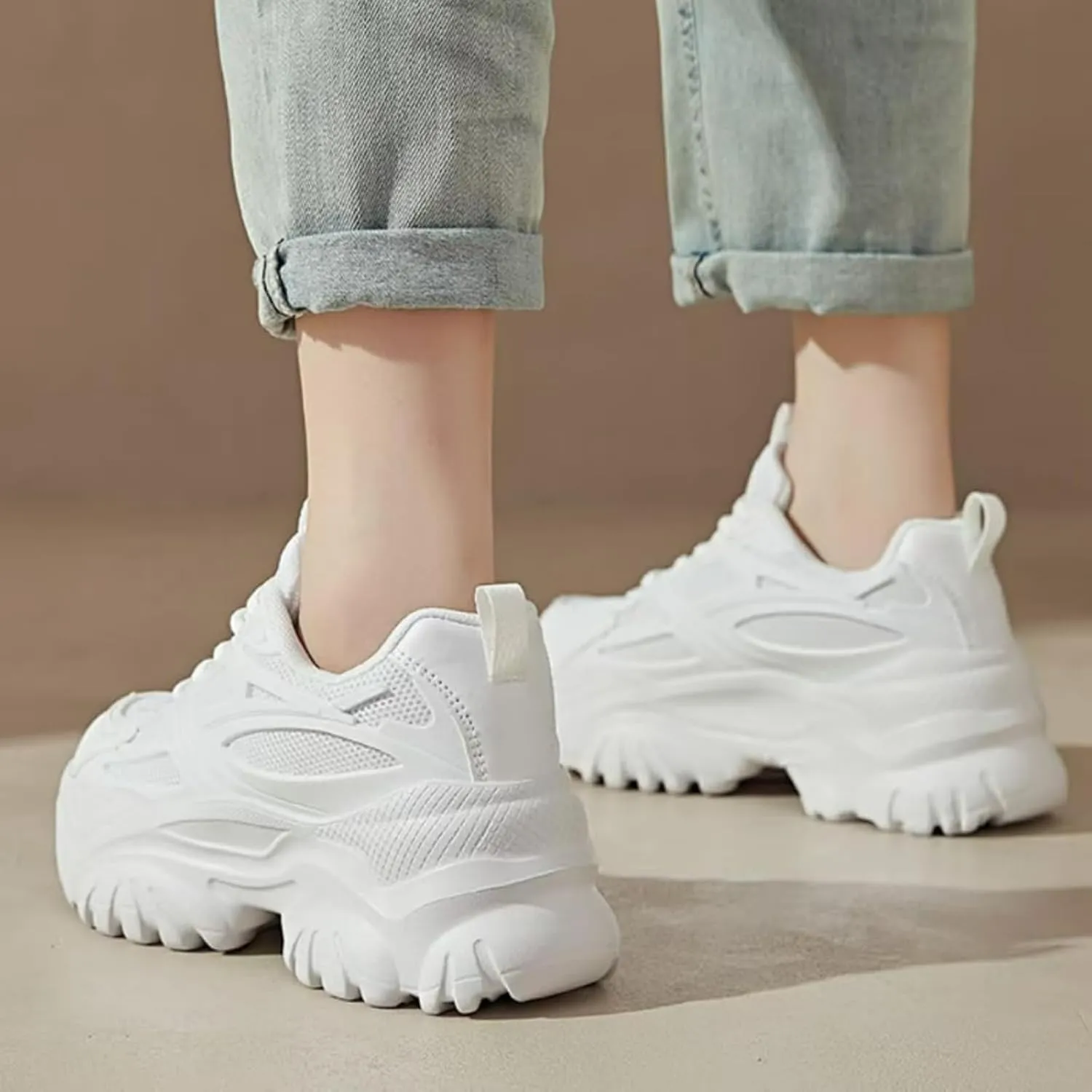 Womens Breathable Mesh Platform Chunky Sneakers Fashion Lace Up Non-Slip Shoes Casual Dad Walking Driving Travel Shoes