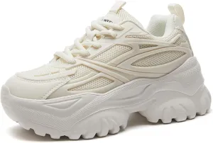 Womens Breathable Mesh Platform Chunky Sneakers Fashion Lace Up Non-Slip Shoes Casual Dad Walking Driving Travel Shoes