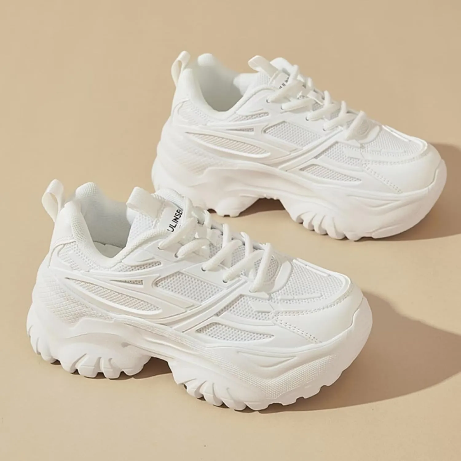 Womens Breathable Mesh Platform Chunky Sneakers Fashion Lace Up Non-Slip Shoes Casual Dad Walking Driving Travel Shoes