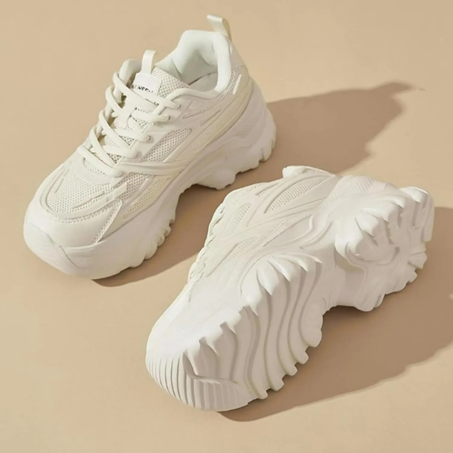 Womens Breathable Mesh Platform Chunky Sneakers Fashion Lace Up Non-Slip Shoes Casual Dad Walking Driving Travel Shoes