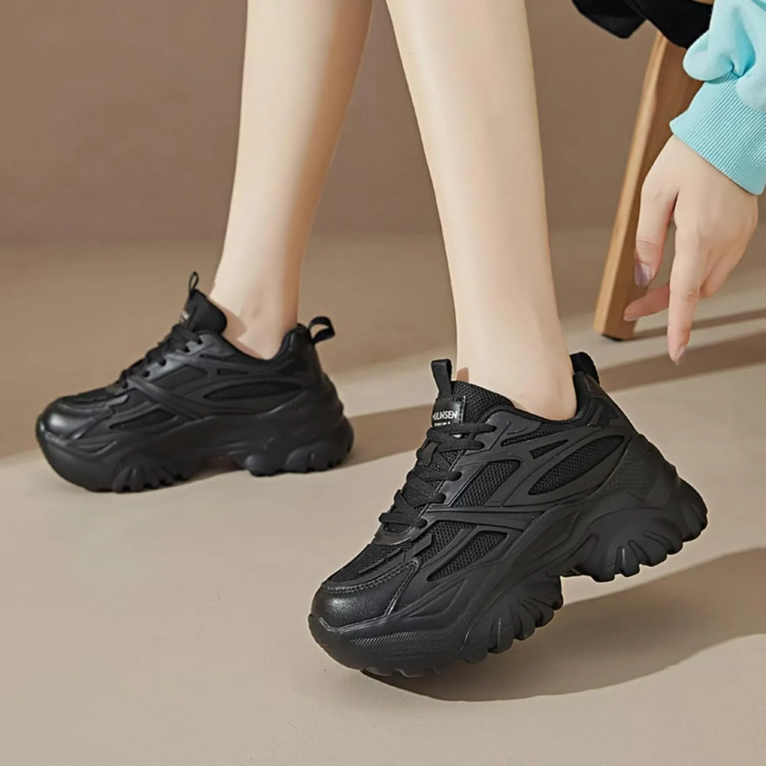 Womens Breathable Mesh Platform Chunky Sneakers Fashion Lace Up Non-Slip Shoes Casual Dad Walking Driving Travel Shoes