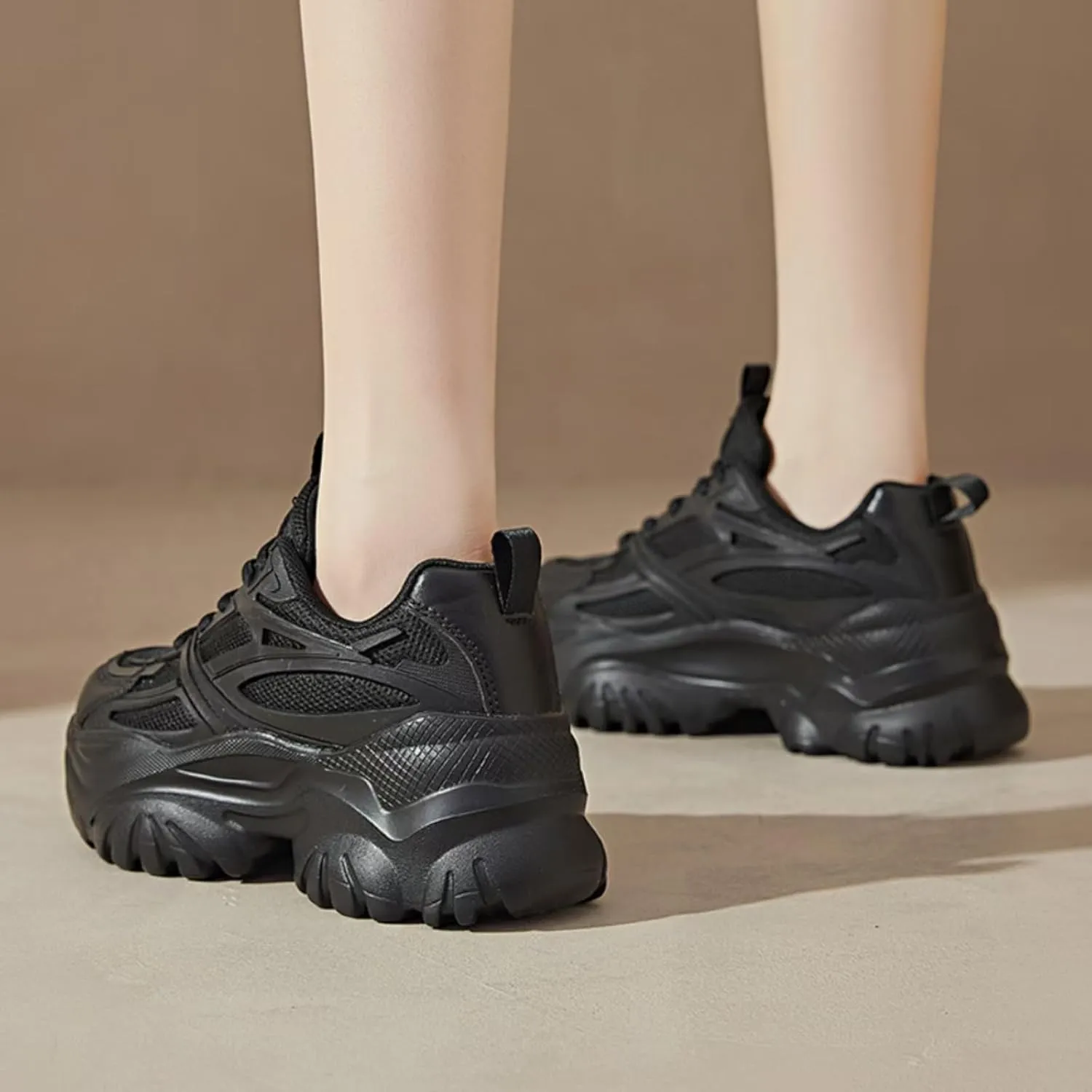 Womens Breathable Mesh Platform Chunky Sneakers Fashion Lace Up Non-Slip Shoes Casual Dad Walking Driving Travel Shoes