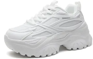 Womens Breathable Mesh Platform Chunky Sneakers Fashion Lace Up Non-Slip Shoes Casual Dad Walking Driving Travel Shoes