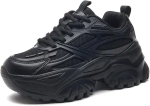 Womens Breathable Mesh Platform Chunky Sneakers Fashion Lace Up Non-Slip Shoes Casual Dad Walking Driving Travel Shoes