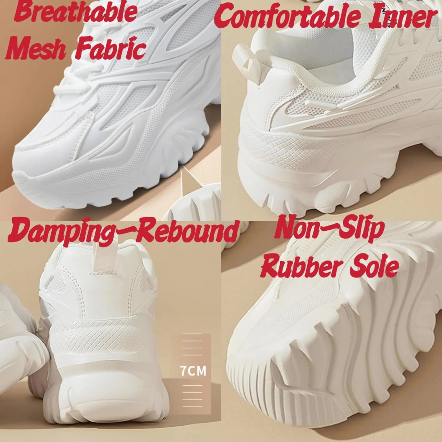 Womens Breathable Mesh Platform Chunky Sneakers Fashion Lace Up Non-Slip Shoes Casual Dad Walking Driving Travel Shoes
