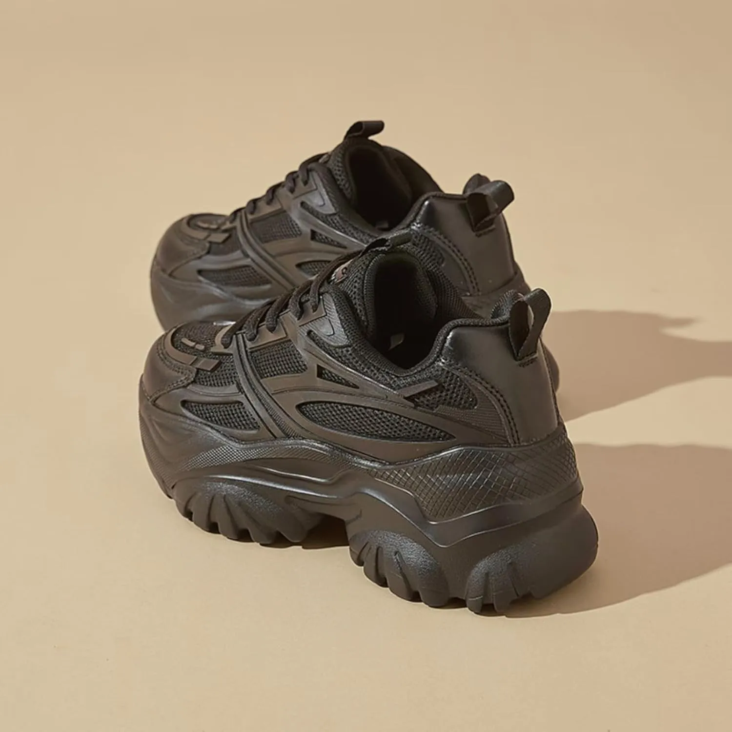 Womens Breathable Mesh Platform Chunky Sneakers Fashion Lace Up Non-Slip Shoes Casual Dad Walking Driving Travel Shoes