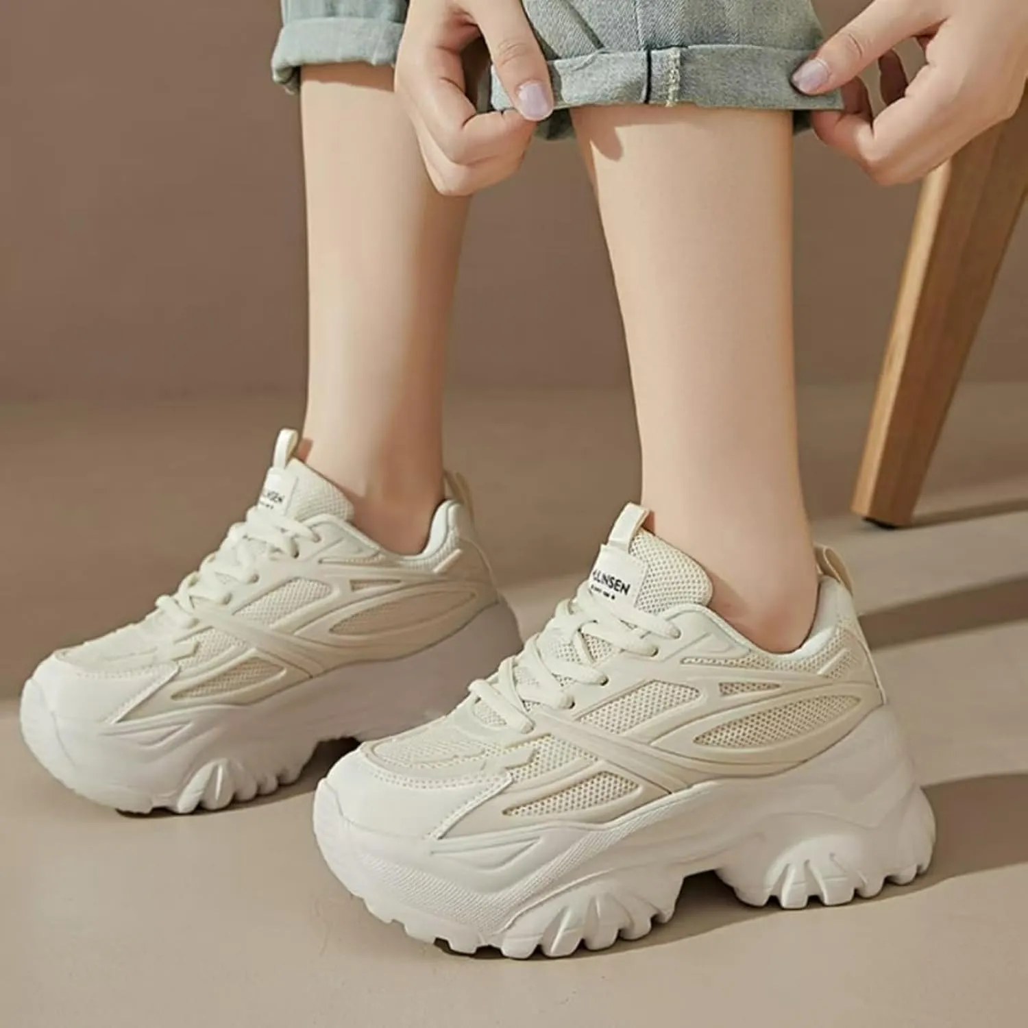 Womens Breathable Mesh Platform Chunky Sneakers Fashion Lace Up Non-Slip Shoes Casual Dad Walking Driving Travel Shoes