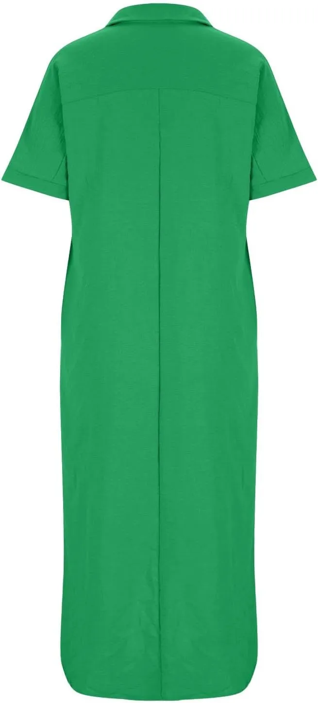 Women's Cotton Linen Maxi Dress Short Sleeve V Neck Causal Loose Dresses Summer Plus Size Solid Color Sundresses 2025