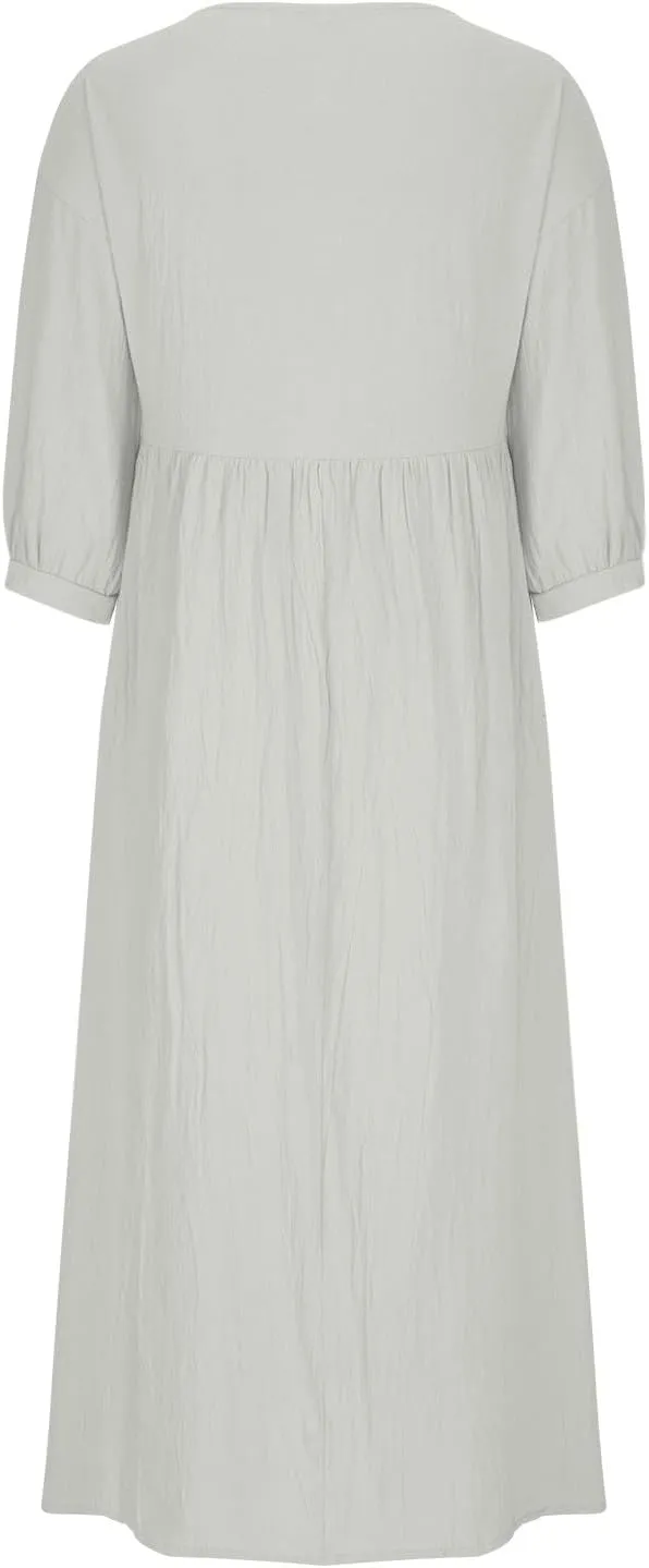 Womens Cotton Linen Midi Dress Casual Loose Petite Solid A-line Dresses Flowy Summer Beach Vacation Sundress Pockets