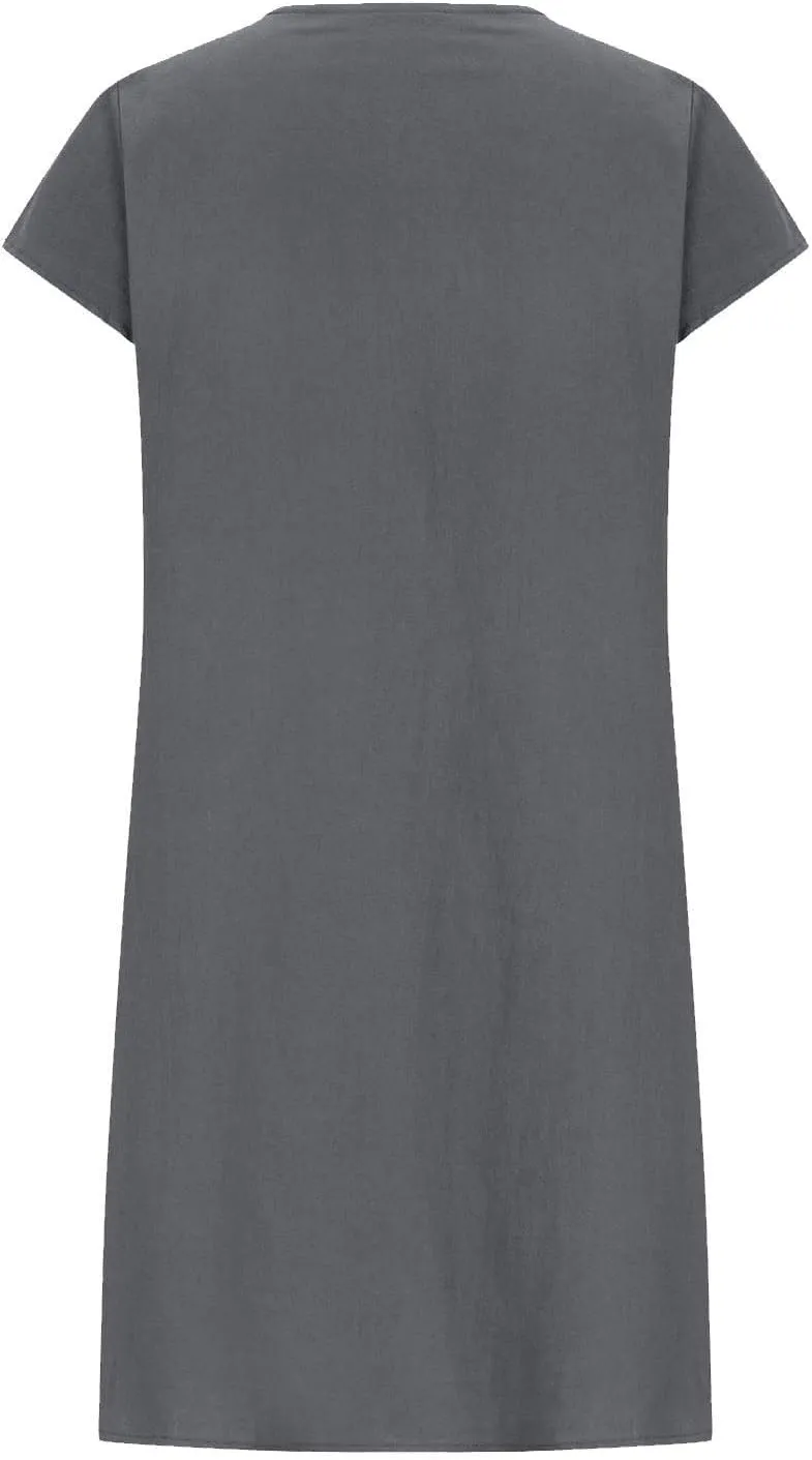 Women's Cotton Linen Midi Dress Plus Size Cap Sleeve Pleated Summer Dresses Vacation 2025 Crew Neck Casual Dress