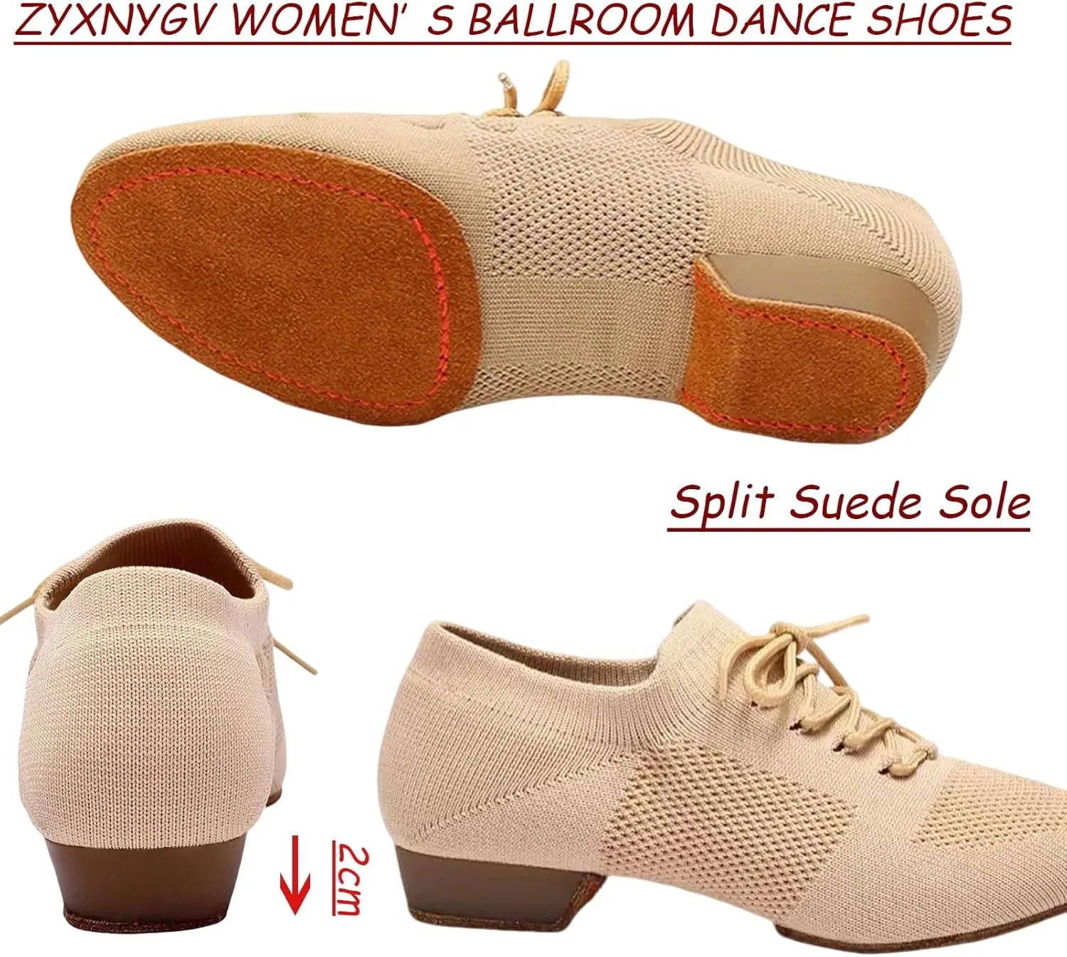 Women's Dance Shoes Closed Toe Lace-up Split-Sole Standard Practice Social Salsa Ballroom Latin Jazz Beginner Teaching Dance Shoes