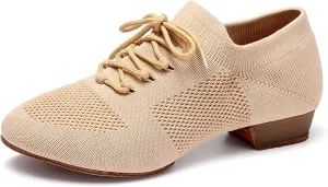 Women's Dance Shoes Closed Toe Lace-up Split-Sole Standard Practice Social Salsa Ballroom Latin Jazz Beginner Teaching Dance Shoes