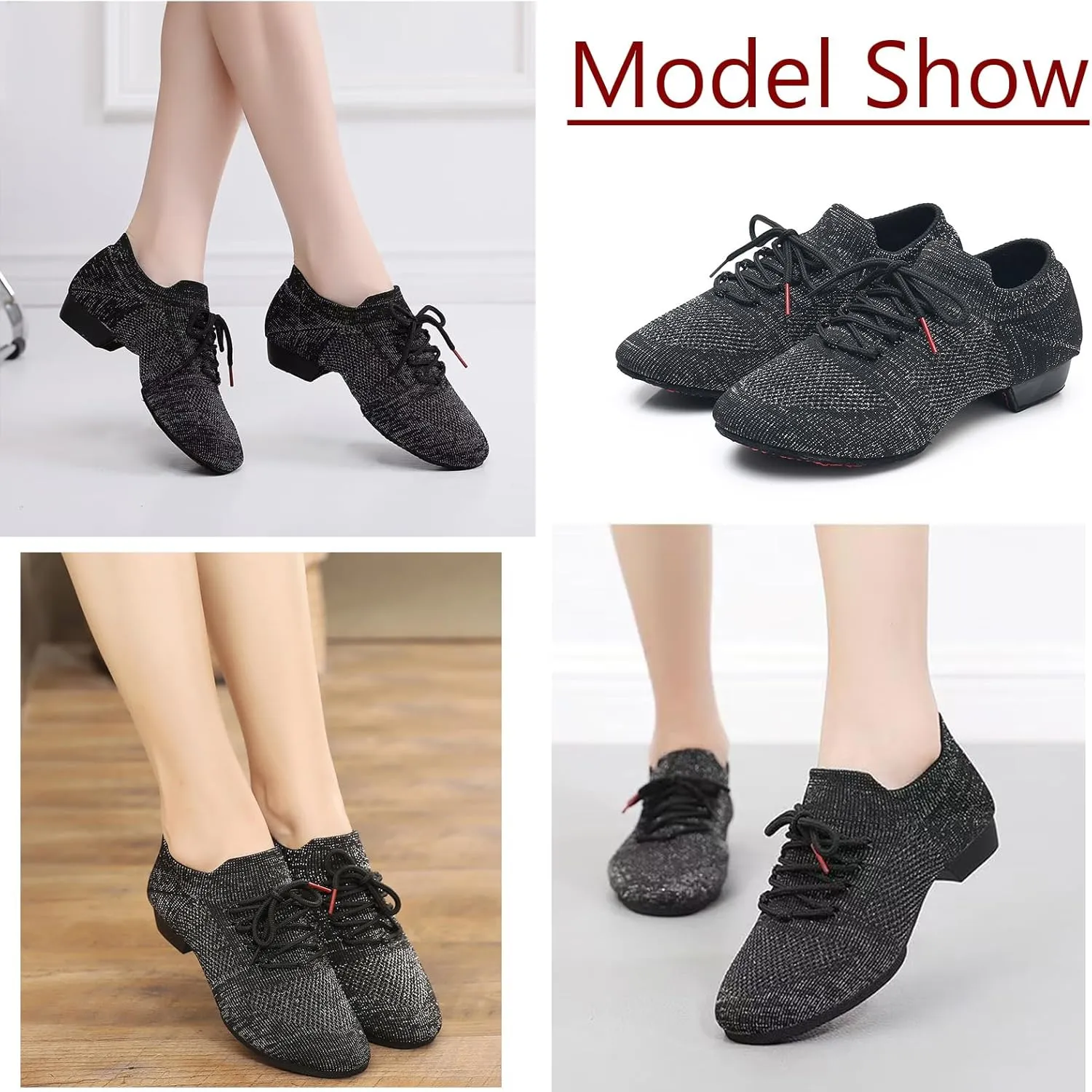 Women's Dance Shoes Closed Toe Lace-up Split-Sole Standard Practice Social Salsa Ballroom Latin Jazz Beginner Teaching Dance Shoes