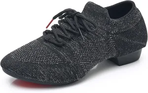 Women's Dance Shoes Closed Toe Lace-up Split-Sole Standard Practice Social Salsa Ballroom Latin Jazz Beginner Teaching Dance Shoes