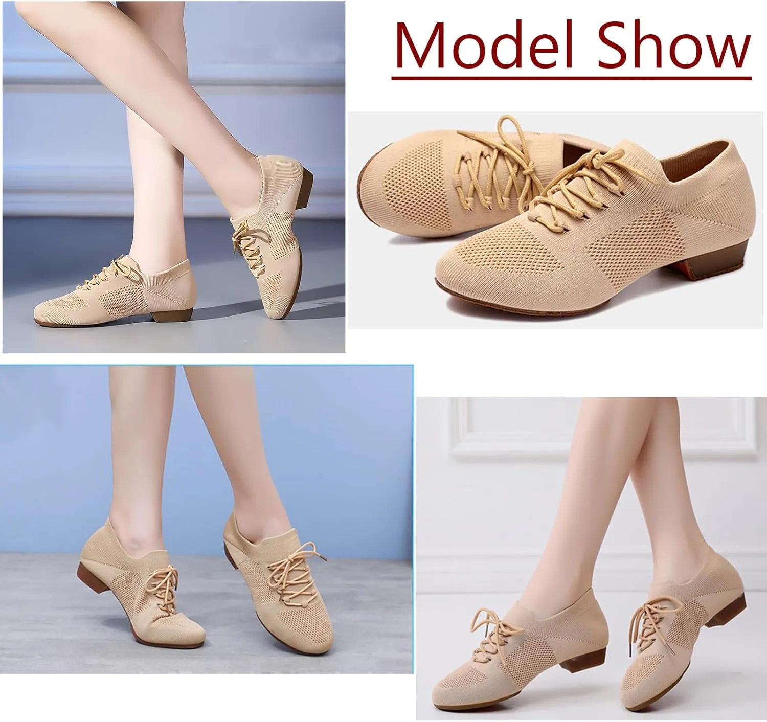 Women's Dance Shoes Closed Toe Lace-up Split-Sole Standard Practice Social Salsa Ballroom Latin Jazz Beginner Teaching Dance Shoes