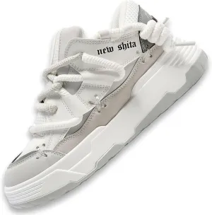 Womens Faux Leather Fashion Platform Chunky Sneakers Lightweight Breathable Height Increasing Unisex Casual Walking Tennis Running Shoes