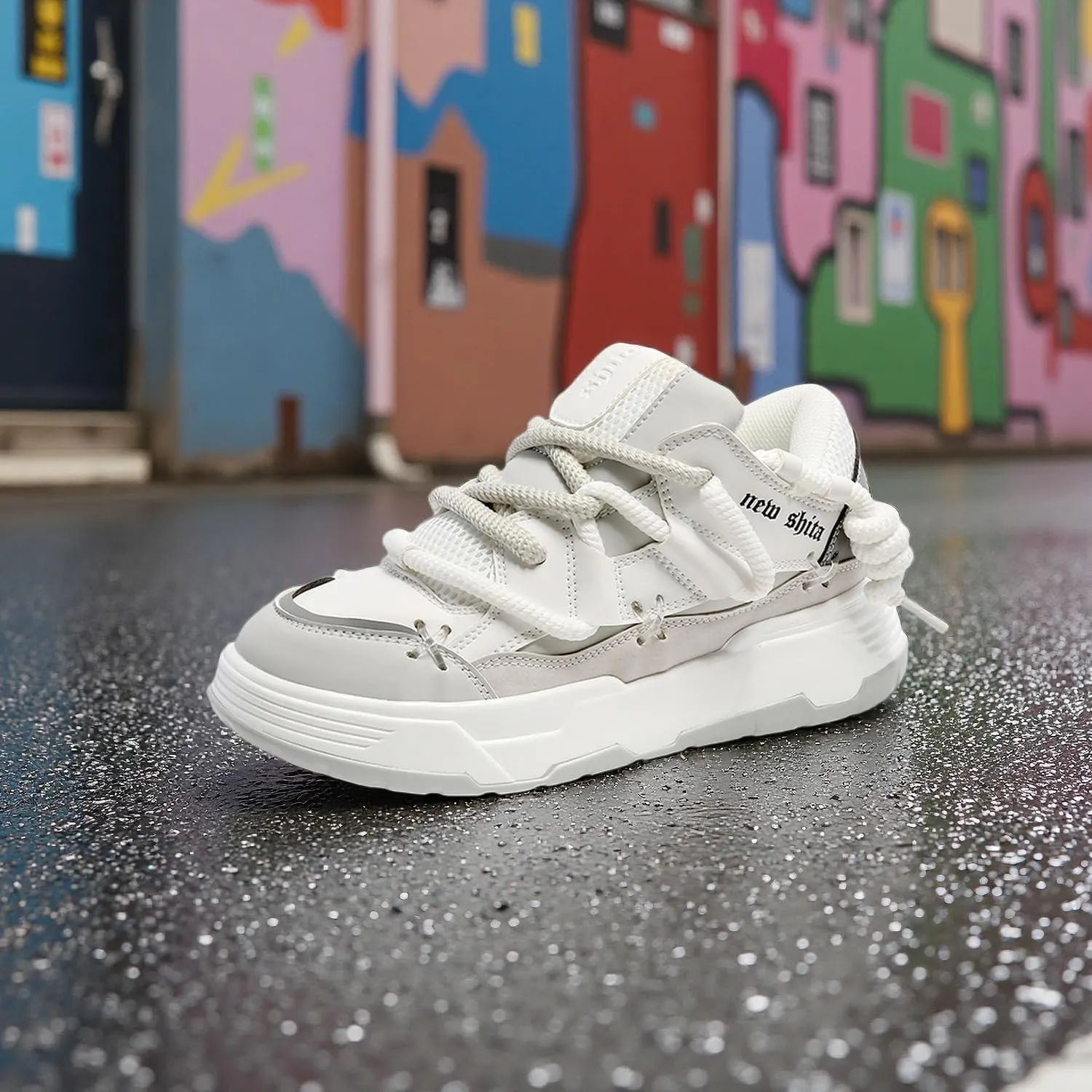 Womens Faux Leather Fashion Platform Chunky Sneakers Lightweight Breathable Height Increasing Unisex Casual Walking Tennis Running Shoes