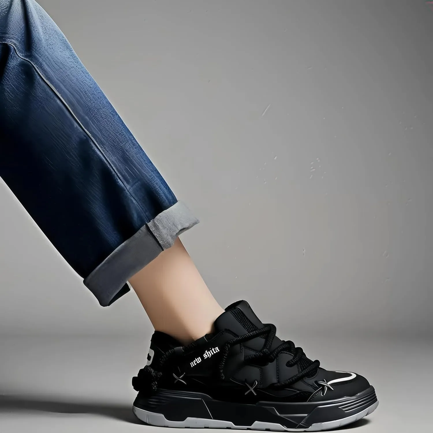 Womens Faux Leather Fashion Platform Chunky Sneakers Lightweight Breathable Height Increasing Unisex Casual Walking Tennis Running Shoes